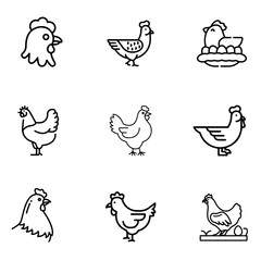 Hen vector art icon set. on white background use for web and app, logo design.