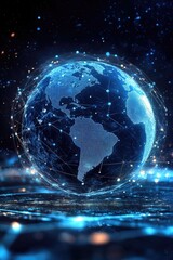 Fototapeta premium A globe with a network of dots and stars in the background, suitable for maps, astronomy, or science illustrations