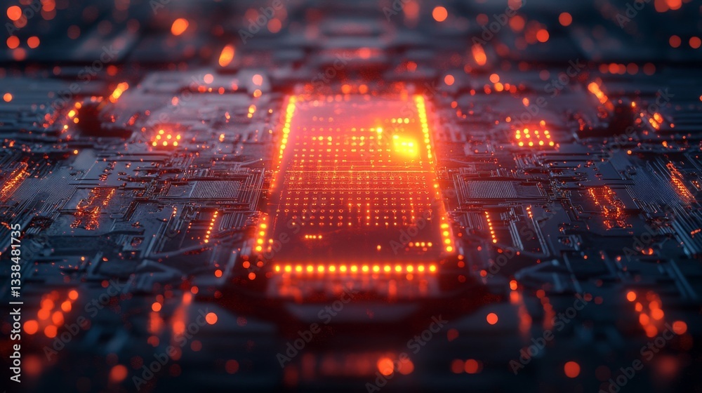 Aufkleber Brightly lit quantum circuits display intricate patterns of data processing and neural networks, emphasizing concepts like superposition and entanglement in a high-tech environment.