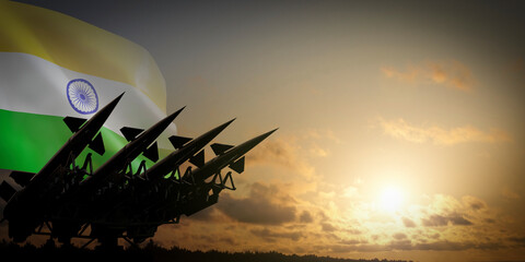 Flag of India and missiles - defense concept - 3D illustration
