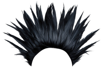 Unique black spiked hairstyle accessory for creative looks on a transparent background, cut out