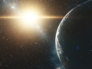 Obraz premium Clear night sky with stars and sunlight in the background, can be used for astronomy, science or nature related projects