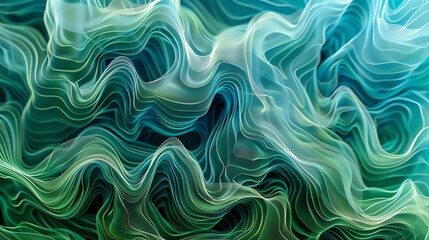 Fototapeta premium An abstract, digital artwork featuring a swirling, layered pattern in shades of blue and green.