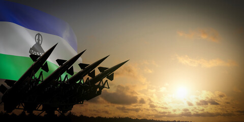 Flag of Lesotho and missiles - defense concept - 3D illustration