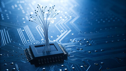 flexible circuit board wiring Futuristic circuit board with a microchip resembling a tree, symbolizing technology and growth.