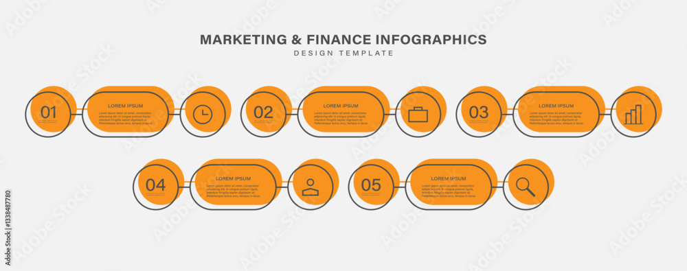 Wall mural infographic design for presentation or instruction with 5 steps