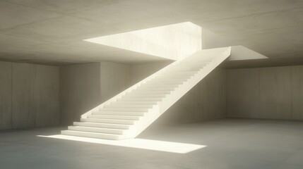 Obraz premium Minimalist Architecture: A Sunlit Staircase in a Concrete Interior Space