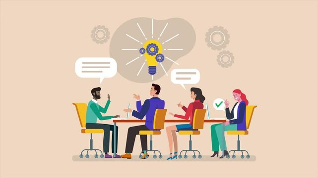 Business team brainstorming and discussing new ideas during a meeting. Animation