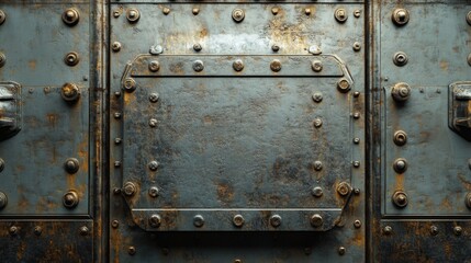 Fototapeta premium Rusty Metal Panel With Rivets And Bolts