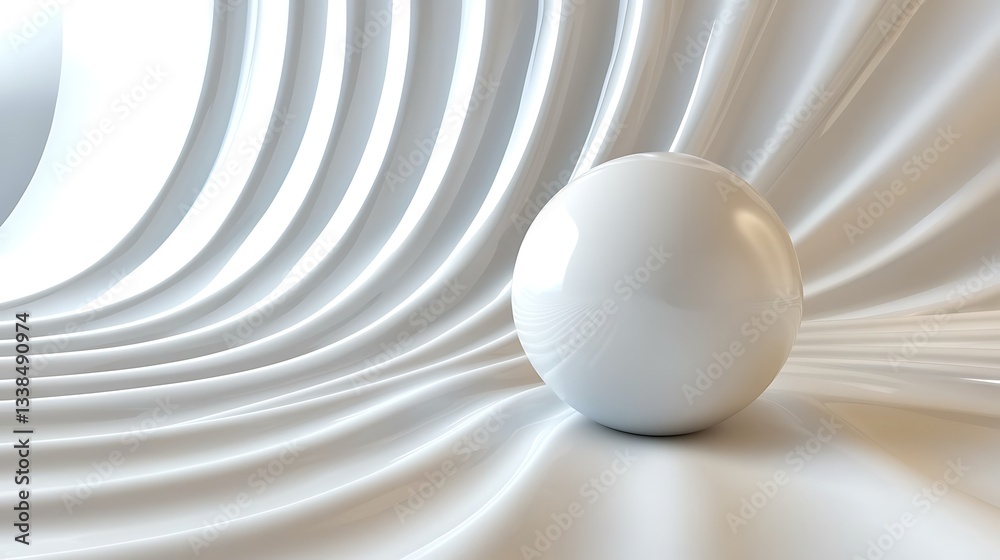 Poster white sphere on smooth fabric abstract background