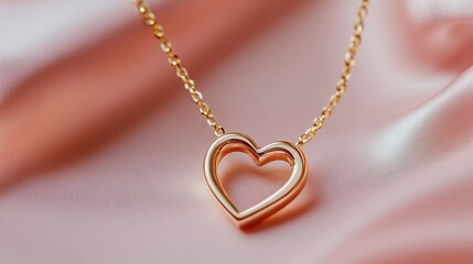 Modern gold necklace with a minimalist heart charm on a soft peach background