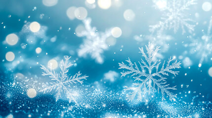 Winter snowflakes background christmas snow ice crystal frost holiday season december cold blue