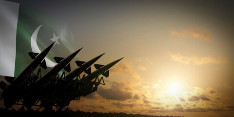 Flag of Pakistan and missiles - defense concept - 3D illustration