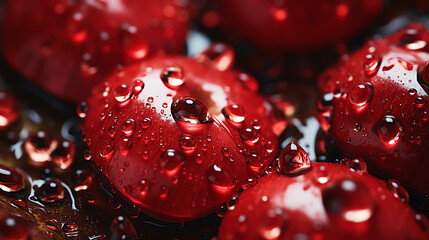 Fresh red apples with drops of water, closeup