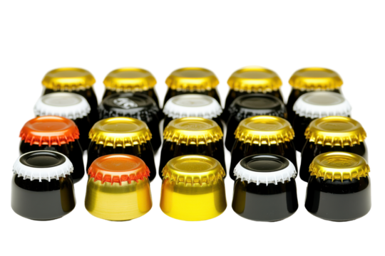 Colorful assortment of bottle caps arranged in a grid