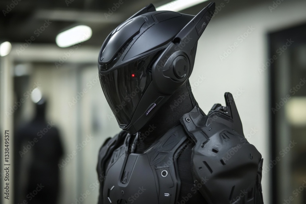 Aufkleber Futuristic robotic figure stands in an industrial setting showcasing advanced technology and design