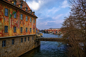 Obraz premium A wonderful day in the city of Bamberg in rainy weather.