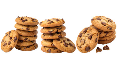 Set of chocolate chip cookies, Chocolate chip cookies isolated