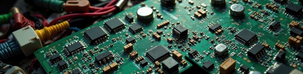 Pile of discarded circuit boards, wires, and components , contamination, pcb