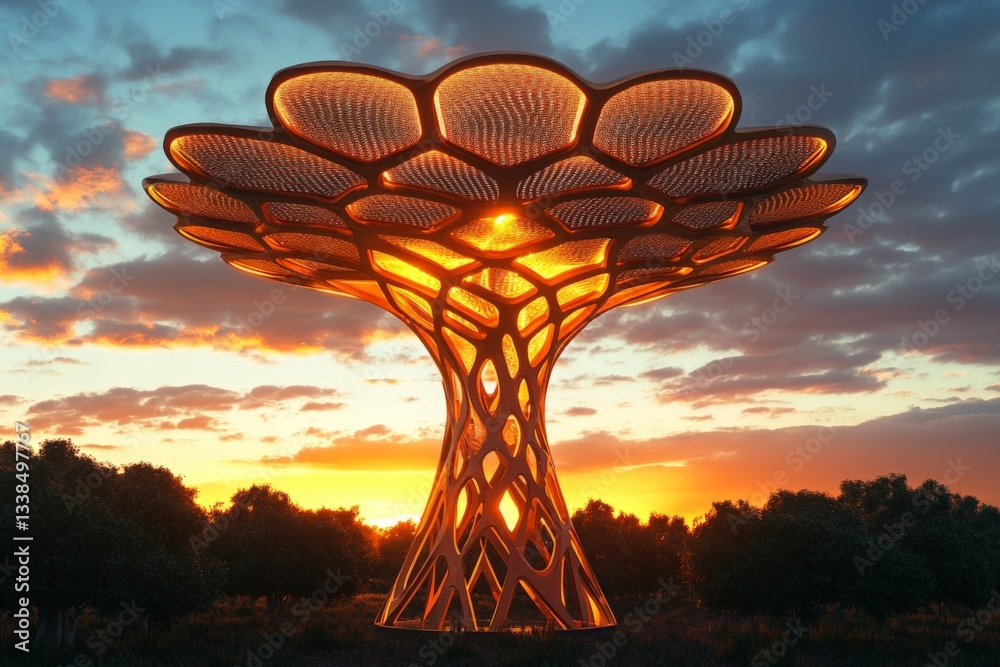Leinwandbilder architectural tree structure at sunset with illuminated canopy and trunk