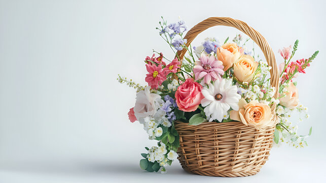 variety of flower in a backet on isolated white background.ai 