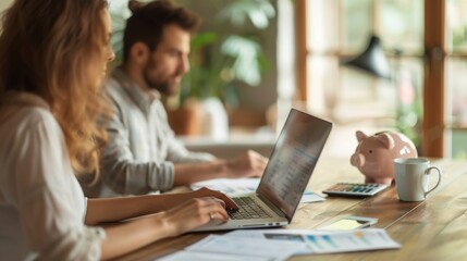 Couple discussing family budget and future finances at home during a calm afternoon