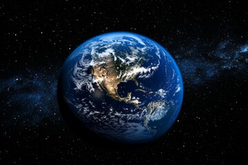 Fototapeta premium Globe Showing North America Surrounded by Space and Stars in Dark Background