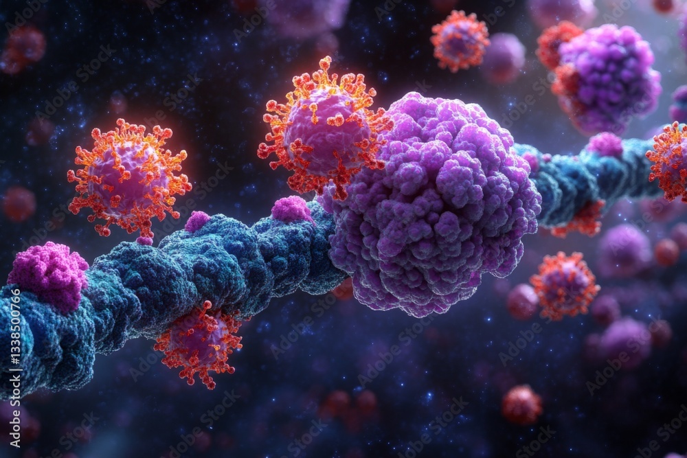 Poster microscopic visualization of virus particles interacting with a cell surface for viral infection res