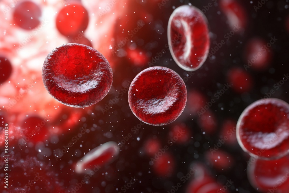 Poster red blood cells floating in plasma inside bloodstream at microscopic level