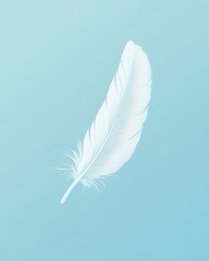 Obraz premium Delicate White Feather on Soft Blue Background for Tranquil Ambiance