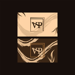 Elegant cream and brown abstract background texture for a sophisticated business card design, featuring a stylish VP logo. Perfect for professional branding and modern aesthetics