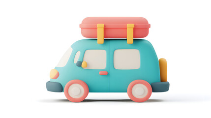 Fototapeta premium 3D illustration of car station wagon, holiday golden week self-driving travel concept illustration