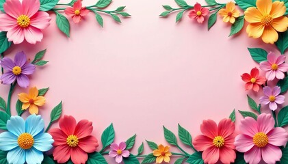 Vibrant paper cut flowers border for spring design, vibrant, background