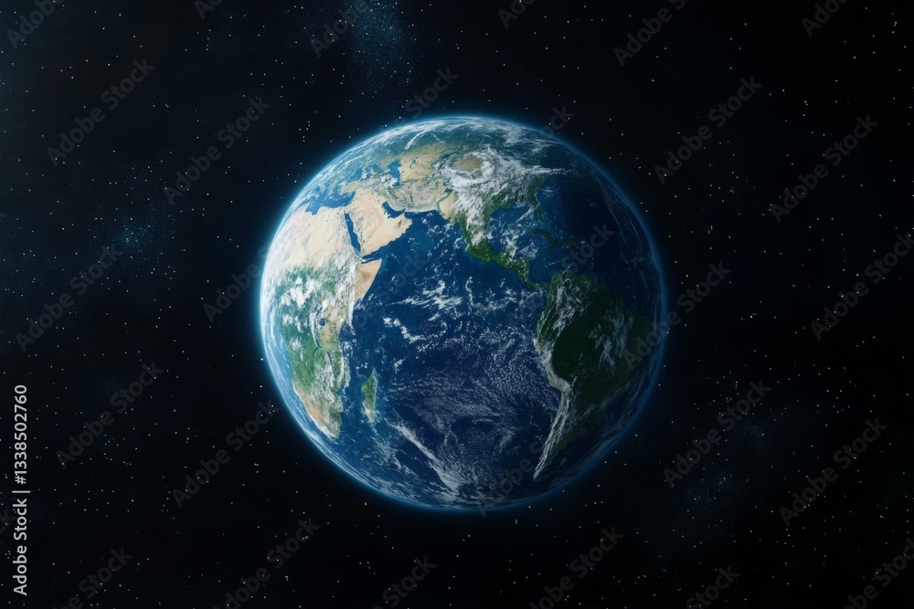 Poster earth viewed from space with vibrant oceans and detailed continents in a stunning celestial backgrou