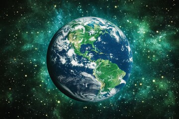 Naklejka premium View of Earth from space with vibrant colors and detailed textures showcasing continents and oceans