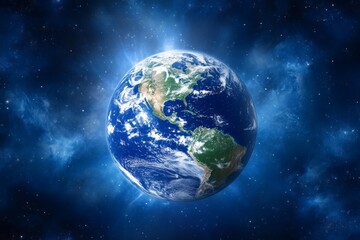 Obraz premium Vibrant view of Earth surrounded by deep space with stars shining brightly in the background