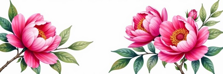 Obraz premium Vibrant peony flower bouquet watercolor illustration, flowers, illustration, colorful