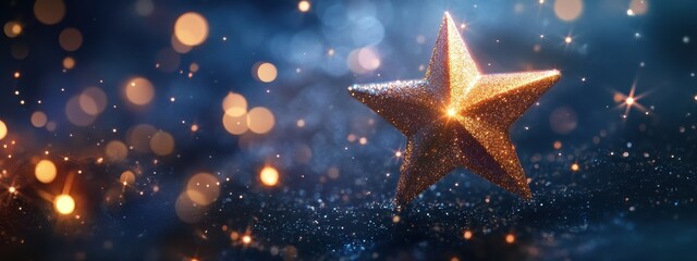 Shimmering Golden Star on a Glittering Background with Sparkles