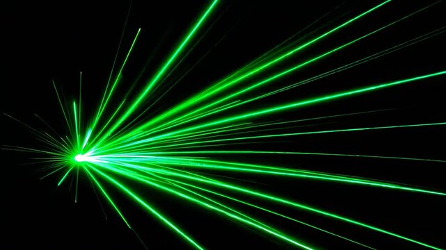 Laser Show with Green Beams Creates Dynamic Display from Central Light Source