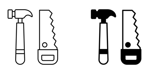 Carpentry Tools Icon – Minimalist Line and Glyph Woodworking Symbol