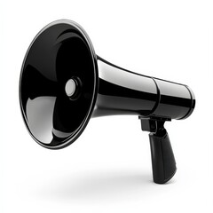 A Sleek Black Megaphone: Amplifying Voices in a Minimalist Style Against a White Background