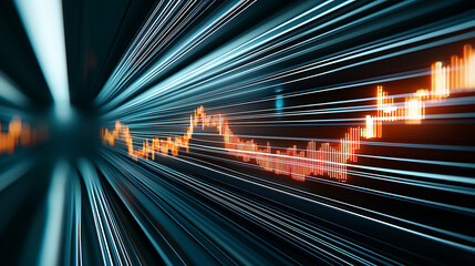 Dynamic financial data visualization digital space infographic high-tech environment abstract viewpoint economic concept