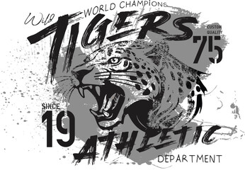 Vintage varsity college typography new york city slogan print with tiger head illustration, leopard varsity typography, T- shirt graphics print vector design, tiger varsity illustration. Urban slogan © Sukman