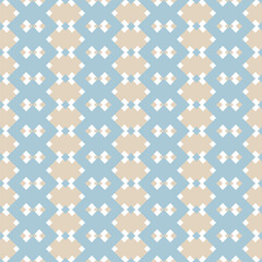 Fototapeta premium Seamless vector pattern forming diamond shapes with light blue, beige and white colors, ideal for backgrounds, packaging, textile and wallpaper