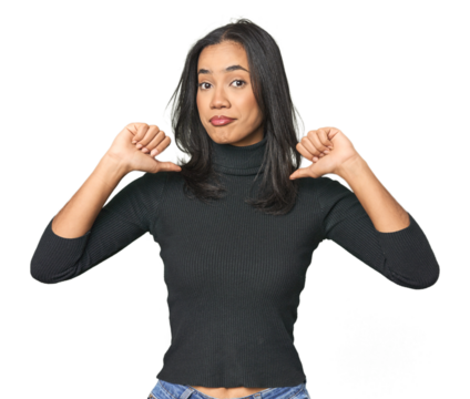 Simple portrait of a young Latina feels proud and self confident, example to follow.