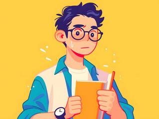 College entrance exam refueling. Students are nervous about answering questions and sprinting for the exam. Educational concept illustration.