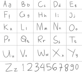 font alfabet and number hand writing