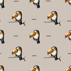 Colorful toucan watercolor pattern for textile design and wrapping paper
