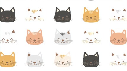 Cute cartoon cats pattern home digital illustration cozy environment top view seamless design