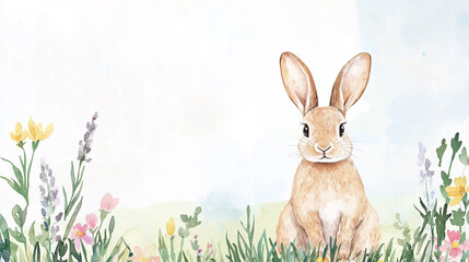 Obraz premium Delicate watercolor rabbit illustration in soft pastel tones